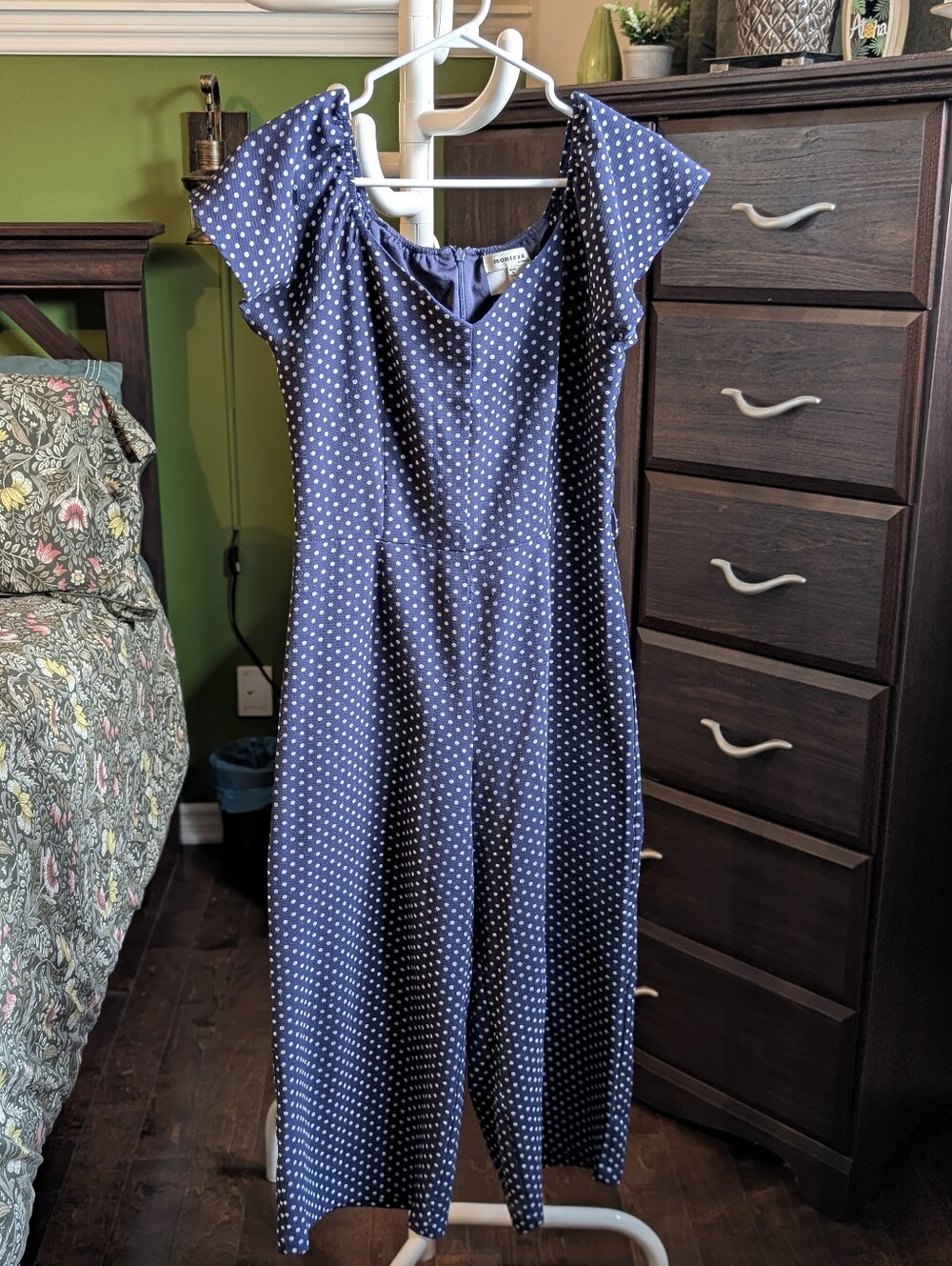 Monteau Navy Polka Dot Flutter Sleeve Romper